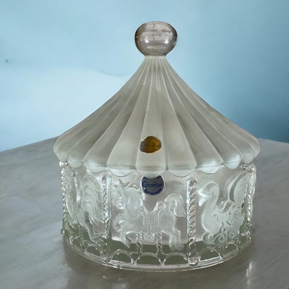 Goebel Frosted Crystal Carousel Glass Candy Dish